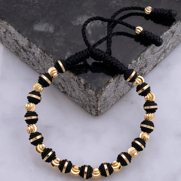 Pulsera Italiana De Caballero De Terlenca Negra Con Balines de 5mm y Neoprenos De 6mm
