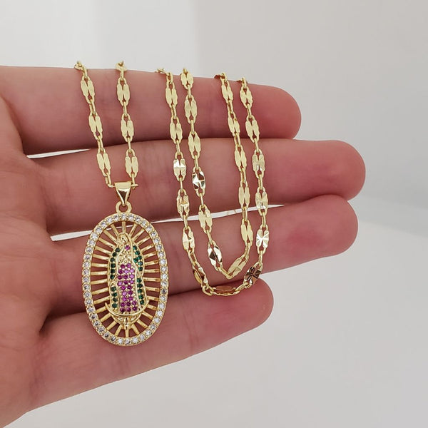 Cadena De Dama De Tejido Crispeta de 50cm-2mm De Grosor + Dije de La Virgen de Guadalupe