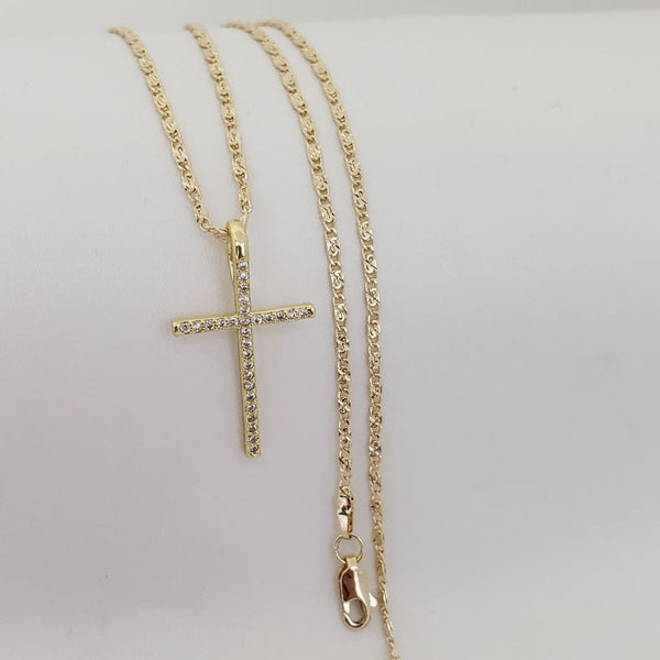 Cadena De Dama De Tejido Caracol Con Destellos de 50cm-2mm De Grosor + Dije de Cruz Cristal