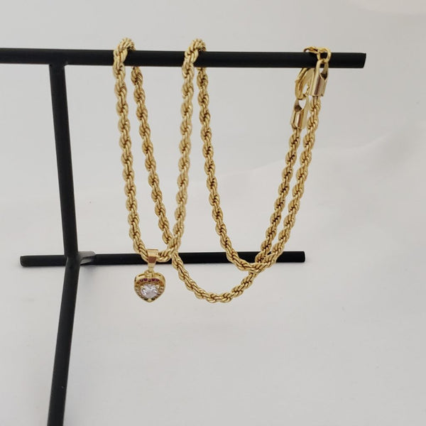 Cadena De Dama De Tejido Lazo De 50cm-5mm De Grosor + Dije de Corazón Cristal