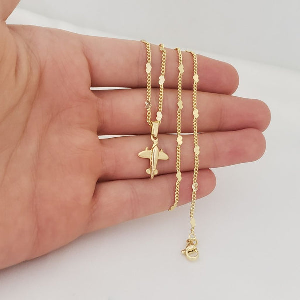 Cadena De Dama De Tejido Cubana Con Corazones de 50cm-2mm De Grosor + Dije de Avión