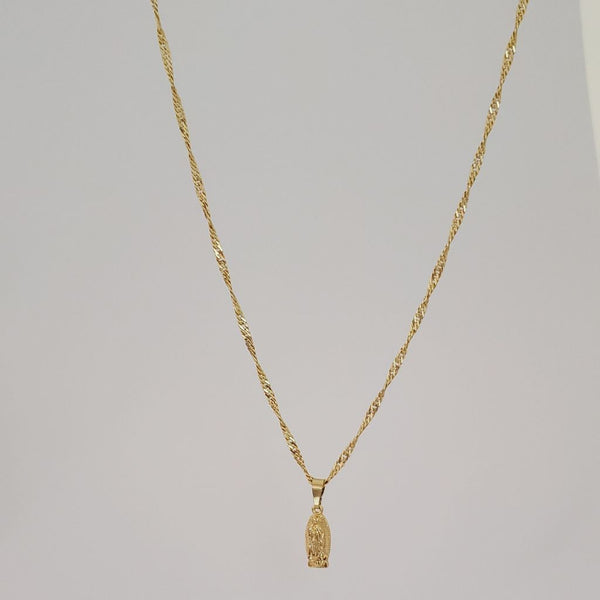 Cadena De Dama De Tejido Singapur de 50cm-1mm De Grosor + Dije De La Virgen De Guadalupe