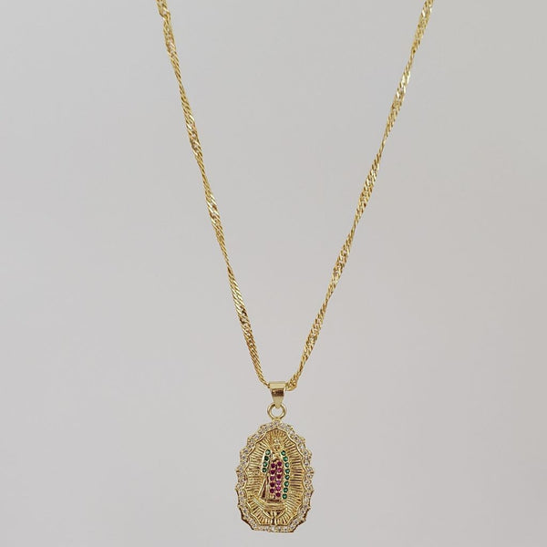 Cadena De Dama De Tejido Singapur de 50cm-1mm De Grosor + Dije de La Virgen De Guadalupe