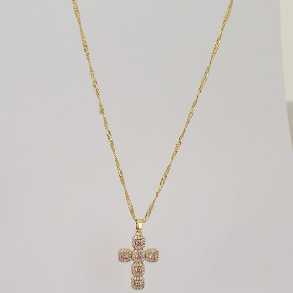 Cadena De Dama De Tejido Singapur de 50cm-1mm De Grosor + Dije De Cruz Cristal