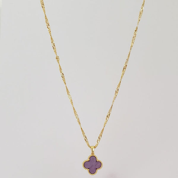 Cadena De Dama De Tejido Singapur de 50cm-1mm De Grosor + Dije de Trébol Morado