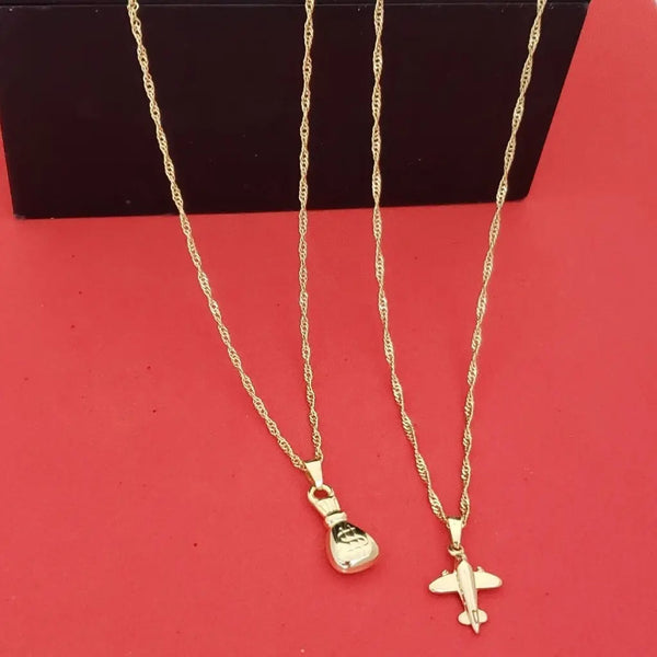 Cadenas De Parejas De Tejido Singapur + Dijes De Money Bag Y Bolsa De Dinero. (Cadena De Dama De 40cm-1mm De Grosor, Cadena De Caballero De 50cm-1mm De Grosor)