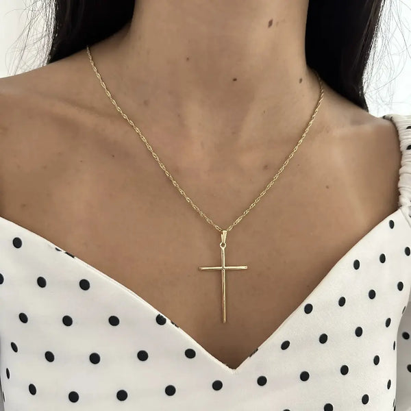 Cadena De Dama De Tejido Singapur de 50cm-1mm De Grosor + Dije de Cruz