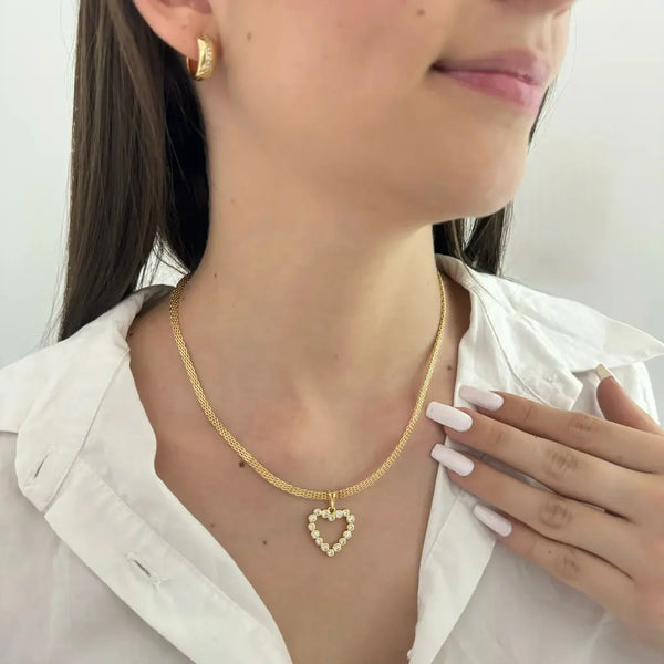 Cadena de Dama De Tejido Chino De 50cm-3mm De Grosor + Dije De Corazón Cristal