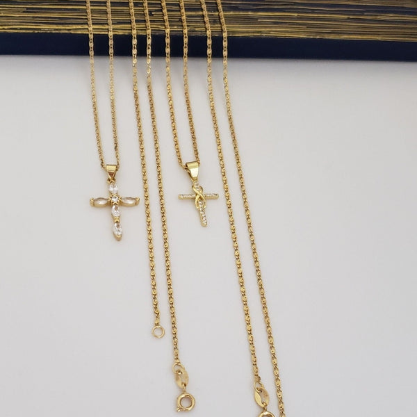 Cadenas De Parejas De Tejido Caracol + Dijes De Cruces Cristal. (Cadena De Dama De 40cm-1mm De Grosor, Cadena De Caballero De 50cm-1mm De Grosor)
