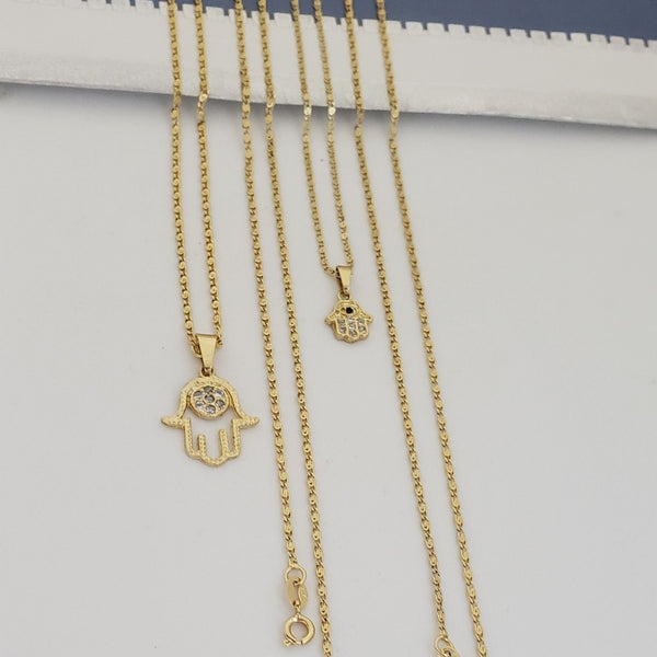 Cadenas De Parejas De Tejido Caracol + Dijes De Mano Jamsa. (Cadena De Dama De 40cm-1mm De Grosor, Cadena De Caballero De 50cm-1mm De Grosor)