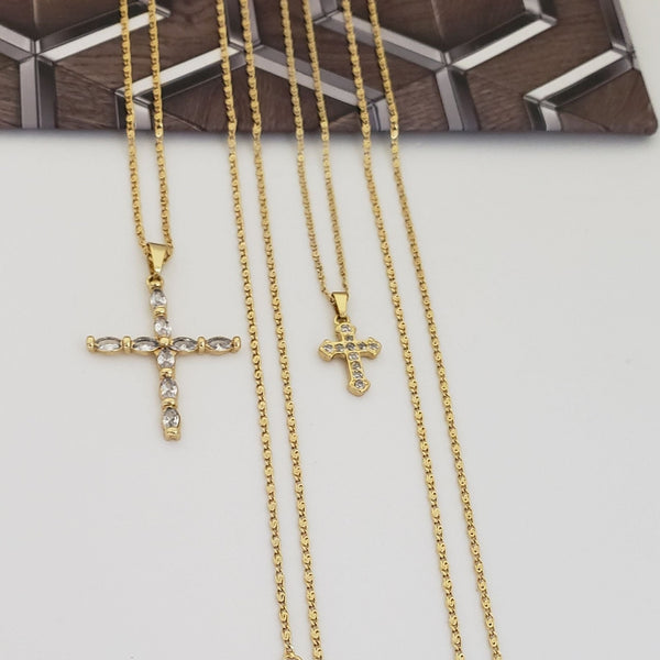 Cadenas De Parejas De Tejido Caracol + Dijes De Cruces Cristal. (Cadena De Dama De 40cm-1mm De Grosor, Cadena De Caballero De 50cm-1mm De Grosor)