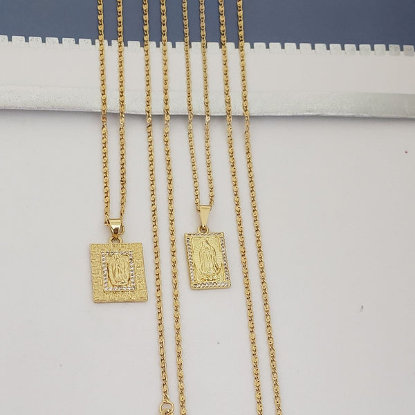 Cadenas De Parejas De Tejido Caracol + Dijes De La Virgen De Guadalupe. (Cadena De Dama De 40cm-1mm De Grosor, Cadena De Caballero De 50cm-1mm De Grosor)